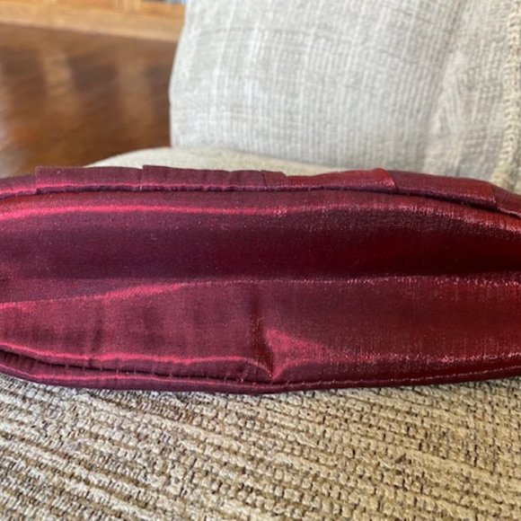 New * RED WINE Satin EVENING BAG Purse RHINESTONE Flower * Shoulder Chain Option - Picture 4 of 6